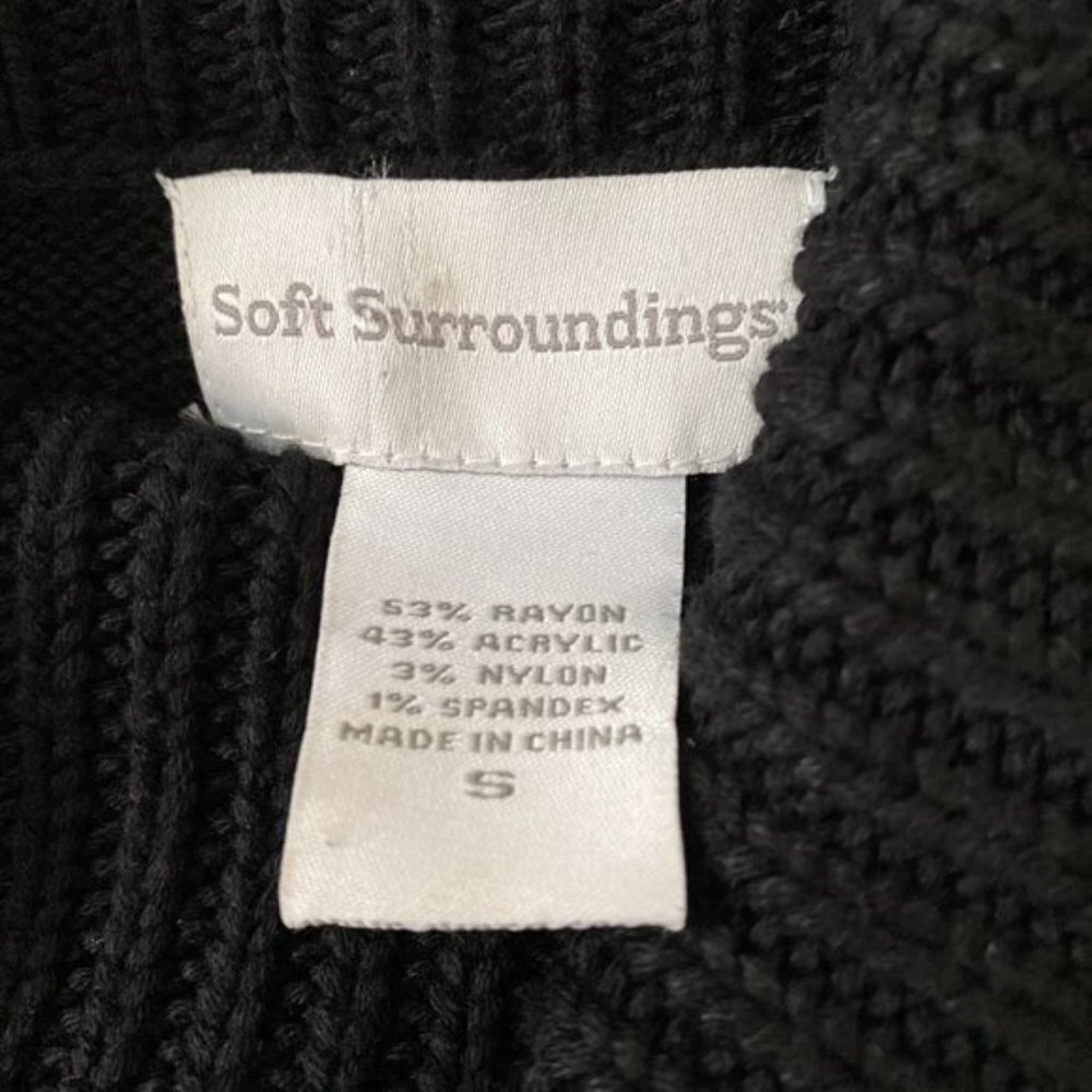 Soft Surroundings Sweater Dress Black Montreux Fringed Hem Cowl Neck w/Pockets - Picture 5 of 6